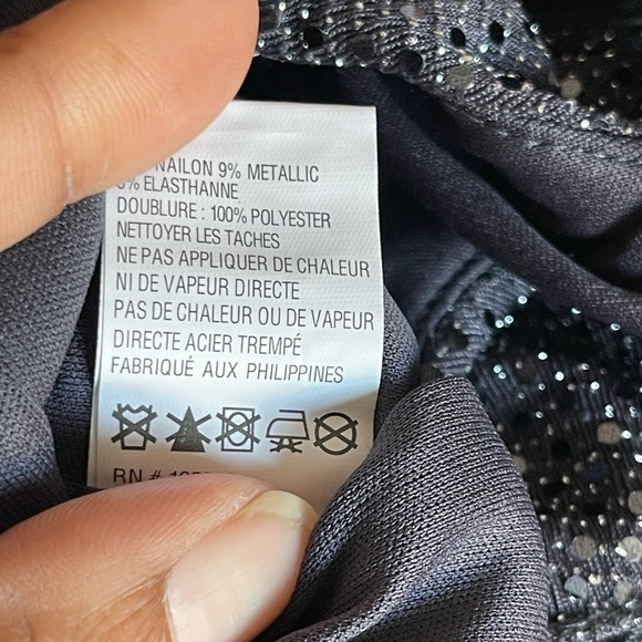 X BY XSCAPE | Gunmetal Gray Sequin Draped Neck Open Back Gown - Picture 10 of 11